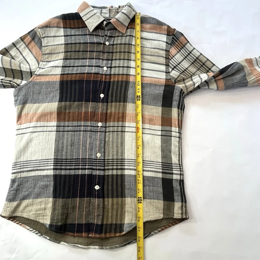 Banana Republic Untucked Shirt Sz M‎ Mens Plaid Slim Fit Double Weave Button Up